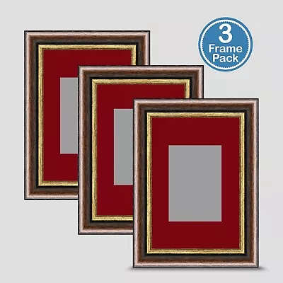 Brown Gold Photo Frame 6x4 3 PACK Incl Dark Red Mount 3.5x2.5 ACEO Art • £20.50