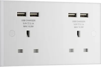 Wall Plug Socket With USB Swtiched Fast Charging Double 2 Gang 13a 25mm Thin • £10.99