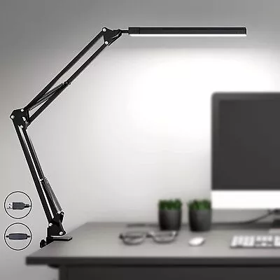 Dimmable LED Desk Lamp With Clamp 3 Color 10 Modes Swing Arm Lamp USB • $23.99