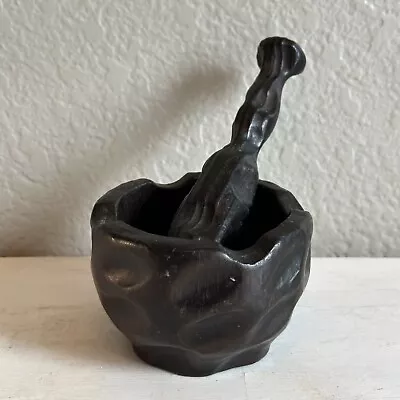Wooden Carved Mortar And Pestle 3  Tall Black Wood 4” Diameter • $16.99