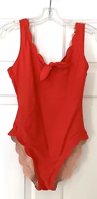 NEW! J Crew Womens Sz Small S 4 6 Scalloped One Piece Swimsuit Red Orange $89.50 • $34.97