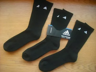 Mens NWT Adidas Crew Socks 3prs BIG & TALL Black Cushioned SOFT Sz:XL (12-15) • $13.95