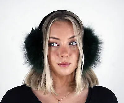 New Forest Green Fox Fur Ear Muffs Efurs4less • $29.99