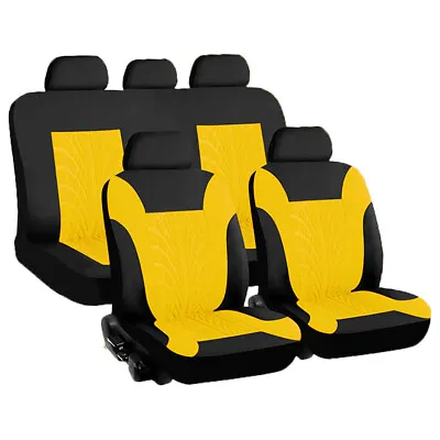 Yellow Full Set Car Seat Cover Front Rear Seat Cushion Mat Polyester Fabric • $55.10