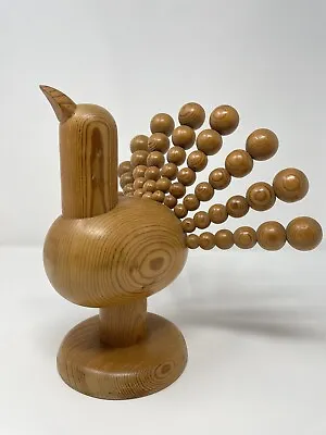 Rare Aarikka Finland Wooden Peacock Bird Mid Century Modern Sculpture Decoration • $500