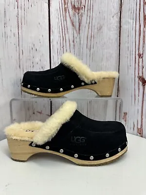 UGG Australia Kalie Black Suede Wood Mule Clog Size 6 (SN5426) TCC • $59