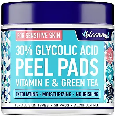 Glycolic Acid Pads Peel For Sensitive Skin With Vitamin E & Green Tea 50 Pads • $9.99