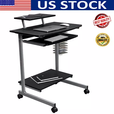 Computer Cart Home Office Desks Compact Storage Monitor Shelf  Lockable Wheel • $72.83