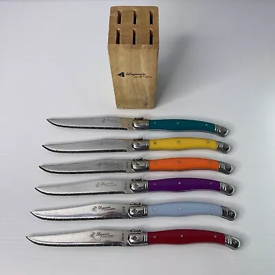 Laguiole Louis Thiers Steak Knife Assorted Colour 6pc Set & Block (Preowned). • $29.95