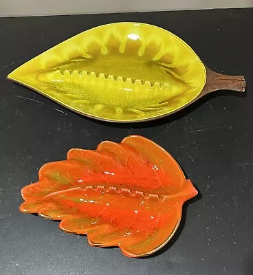 $12.99 • Buy 2 Leaf Shaped Ashtrays California Pottery Treasure Craft #22 Large Mid Century
