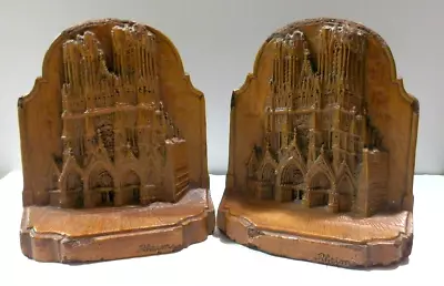 Vintage Burwood Products Co. Rheims Cathedral Of Notre Dame Bookends • $18.50