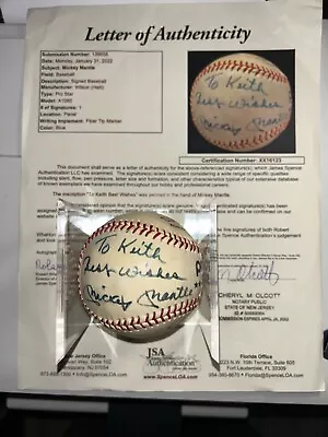 MICKEY MANTLE Personal Autograph Insc  BEST WISHES   Auto Baseball JSA COA • $799.99