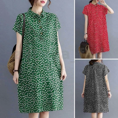 $23.88 • Buy ZANZEA Women Floral Short Sleeve Sundress Collared Loose Office Maxi Shift Dress