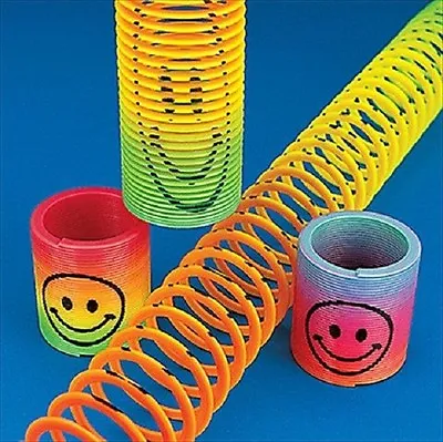 12x Rainbow Smile Face Springs Slinky Boys Girls Party Bag Fillers Toys T65 013 • £4.95