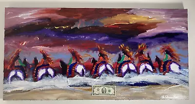 Vintage Original Painting -Warriors -Signed Pablo Antonio Milan -24  X 48  • $4200