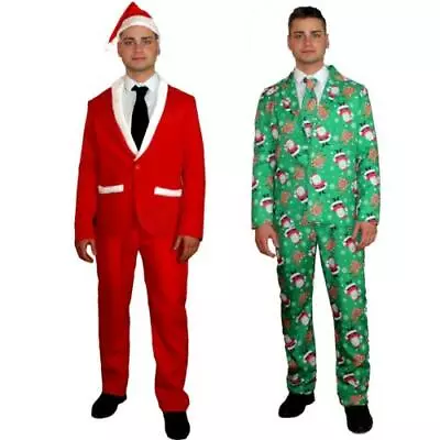 Mens Christmas Suit Santa Reindeer Funny Patterned Fancy Dress Costume 3 Piece  • £15.99