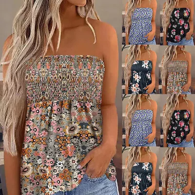 $13.32 • Buy Women's Strapless Bandeau Boob Tube Tops Ladies Beach Blouse T Shirt Top Summer