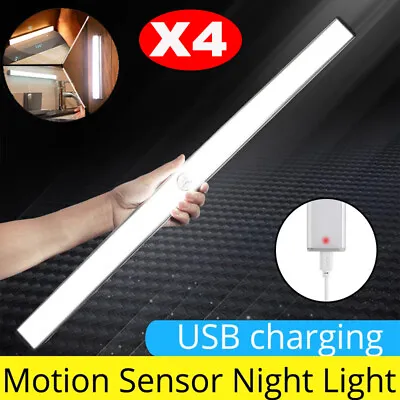 £6.02 • Buy 4X Rechargeable LED PIR Motion Sensor Light Strip Wireless Cabinet Closet Lamp.