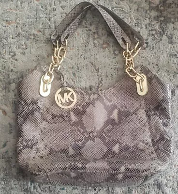 MICHAEL KORS Shoulder Tote Bag Python Embossed Gold Chain Hobo • $44