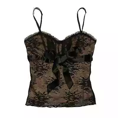 Vintage Y2K Forever 21 Black Lace Cami With Ribbon Detail Size S • $40