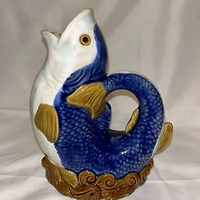 Vintage Majolica Leaping Gurgling Traditional English Ceramic Fish  Glug Jug   • $29.95