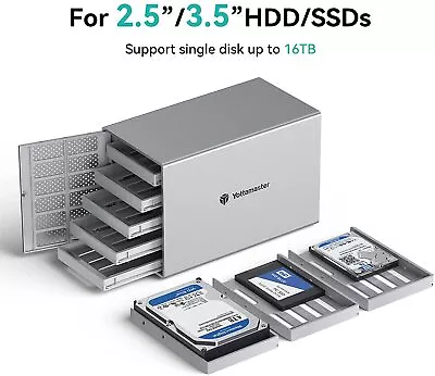 5 Bay RAID Hard Drive Enclosure USB3.1 Type-C For 2.5  3.5  SATA HDD SSD Silver • $149.99