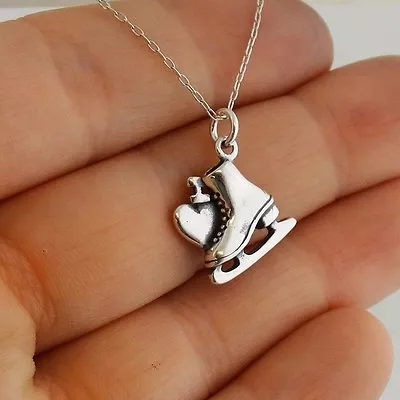 I Love Ice Skating Necklace - 925 Sterling Silver - Charm Heart Skate Rink NEW • £23.14