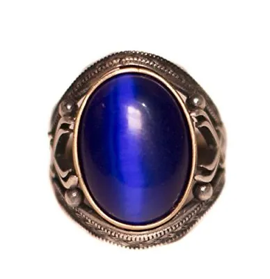 Sterling Silver Men Byzantine Ring Cats-eye Blue Created Stone Men Ring • $102.60