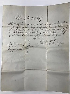 1849 New Harford New York Antique Marriage Handwritten Certificate • $25.87