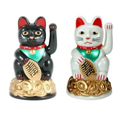 LUCKY BECKONING FORTUNE CAT 4  White Or Black Maneki Neko Waving Wealth Kitty • $7.95