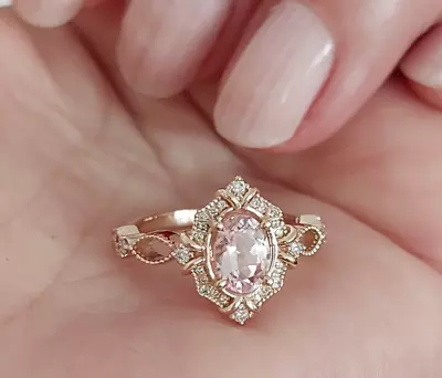 Oval Cut Lab-Created Pink Morganite Women Engagement Ring 14K Yellow Gold Plated • $99.07