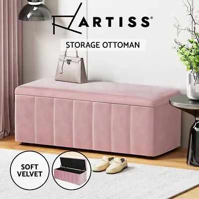 Artiss Storage Ottoman Blanket Box Bench 103cm Velvet Chest Foot Stool Pink • $129.95