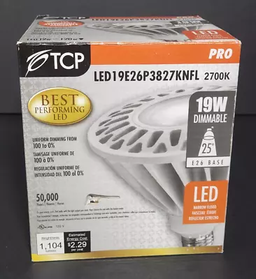 TCP LED19E26P3827KNFL 2700K 19 Watt Dimmable Narrow Flood E26 1100 Lumen PAR38 • $19.99