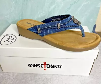 Minnetonka Silverthorne Thong Sandals Women Size 9M Blue With Box • $39