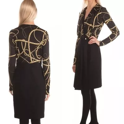 Genny Dress Women Size 44 Black Wrap Chain Gold Cocktail Large Italy NWT $1255 • $488.88