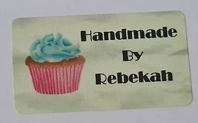 325 X Hand Made By Craft Labels Cupcake On Pale Yellow Matte Labels Stickers LQ3 • £5.01