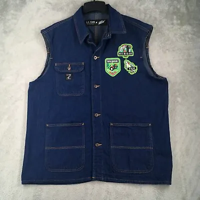 LC King Mfg X Mountain Dew Collab Jean Jacket Vest Men XL Blue Denim Made In USA • $49.99