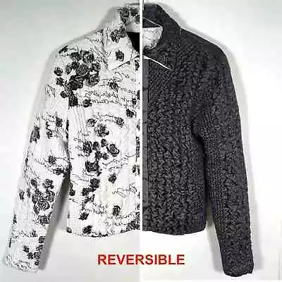 UBU Women's Reversible Travel Crinkle Jacket S Zip Front Collared Floral B/W • $39.99