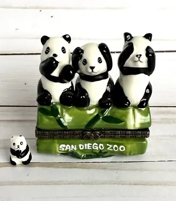 San Diego Zoo Pandas W/Bamboo See No /Speak No/ Hear No Evil Trinket Box Hinged • $9.09