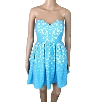 Strapless Dress Sze 8 Blue Fit And Flare Cocktail Baby Doll Angel Biba • $32