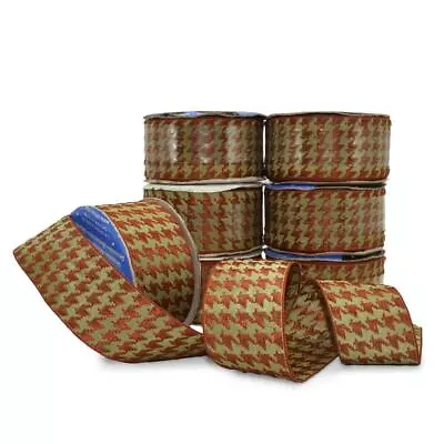 4 Spools Green Copper Brown Houndstooth Woven Ribbon 1 1/2 W • $10.25