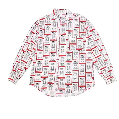 Moschino Jeans Shirt Red White Full Receipt Print Long Sleeve 90s Vintage Size L • $203.47