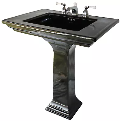 Vintage Kohler Memoirs Stately Large Black Fireclay Pedestal Sink ~Circa: 2000~ • $695.95