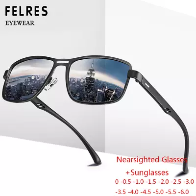 Metal Square Tinted Myopia Nearsighted Glasses Men Classic Outdoor Sunglasses • $10.37