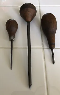 (3) Antique Vintage Wood Handled Awls • $26