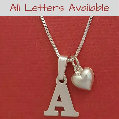 $24.95 • Buy Sterling Silver Initial Letter Necklace Alphabet Heart Solid 925 Pendant N Chain