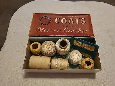 Vintage Box Of 7 J&p Coats Mercer Crochet Cottons And Vintage Needles • £10