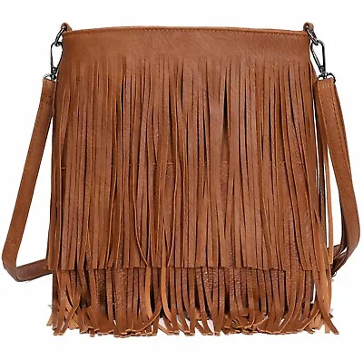 Ladies Crossbody Tassel Bag Faux Leather Designer Fringe Messenger Shoulder Bags • £14.99