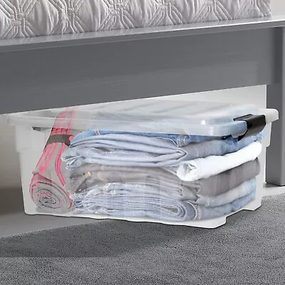 20L Underbed Clear Plastic Storage Box Container Wardrobe Shoes Toys Drawer Lids • £17.99