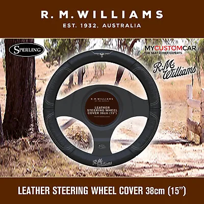 R.M.Williams RMW 15'' Car Leather Steering Wheel Cover Black 38cm • $39.99